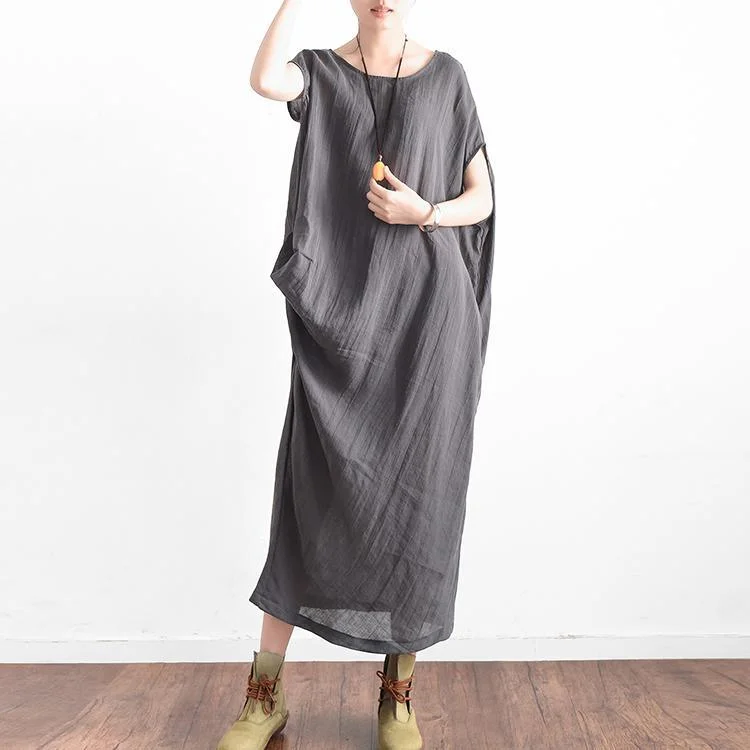 2022 Original Gray Linen Dresses Plus Size Sundress Asymmetric Sleeveless Maxi Dress Fashionable Sheer Maxi Dress