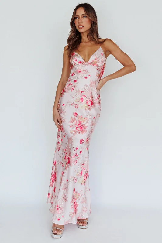 Alora Tie-Up Back Maxi Dress Floral Pink Comfortable Cotton Maxi Dress