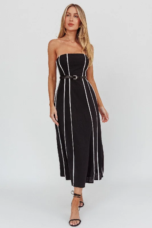 Azalea Sleeveless Midi Dress Black Stylish Off-Shoulder Ruffle Dress