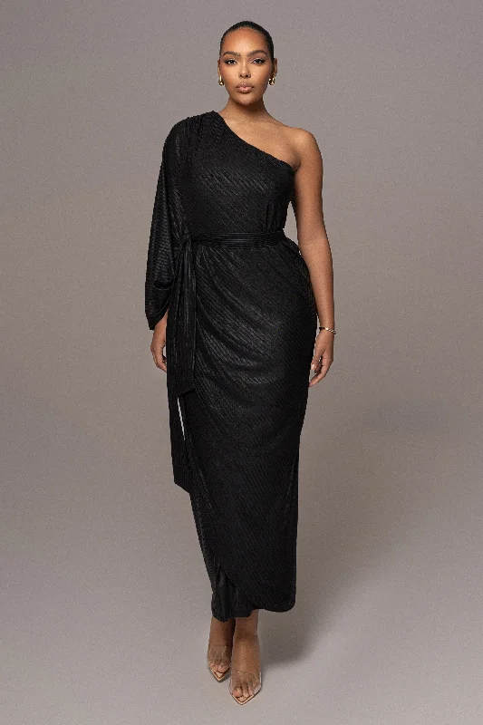 Black Amina Metallic Maxi Dress Classic A-Line Maxi Dress