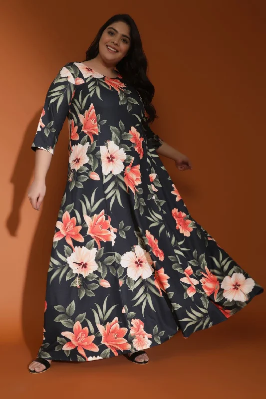 Black Floral Maxi Dress Fashionable Off-Shoulder Maxi Dress