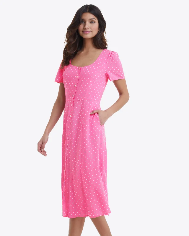 Bonnie Midi Dress in Polka Dots Fashionable A-Line Midi Dress