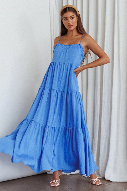 Bora Bora Tied Back Maxi Dress Blue Classic Solid Maxi Dress