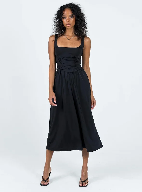 Braddon Midi Dress Black Fashionable Off-Shoulder Dress Midi