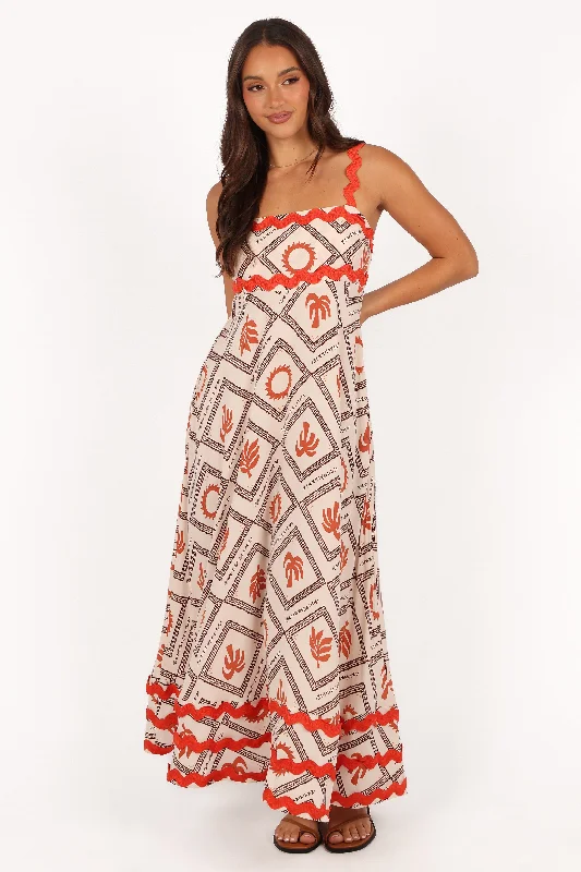 Briella Maxi Dress - White/Orange Elegant Velvet Maxi Dress