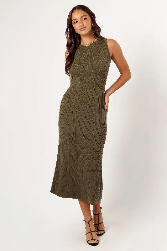 Brit Knit Maxi Dress - Khaki Elegant Silk Maxi Dress