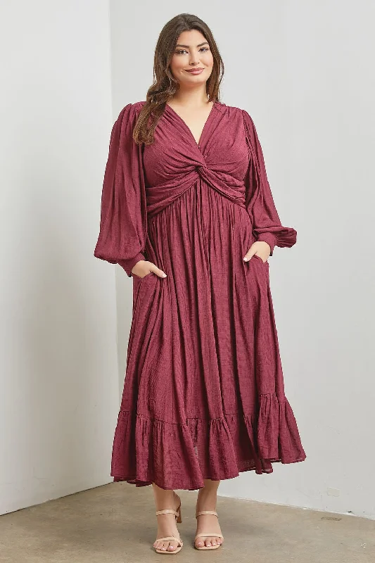 Burgundy Front Twist Plus Maxi Dress Trendy Maxi Dress with Straps