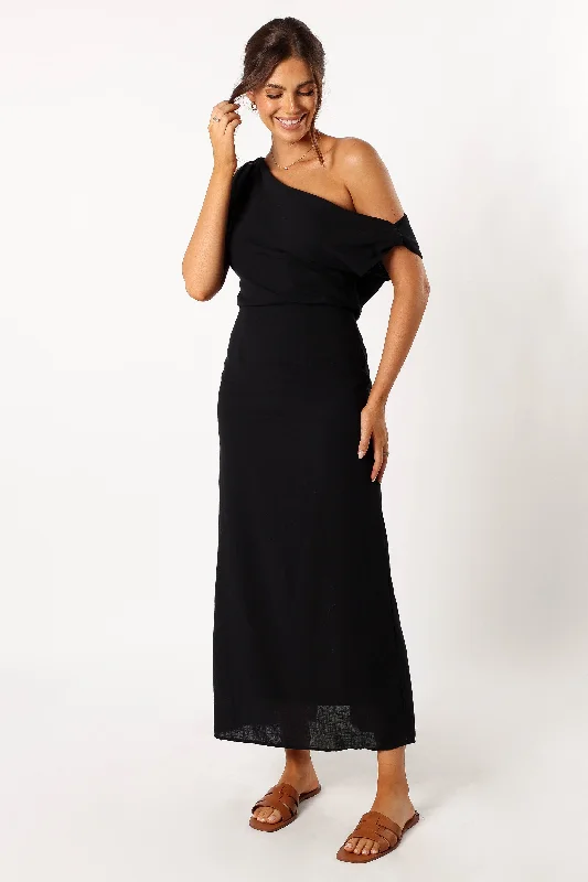 Cosma Off Shoulder Maxi Dress - Black Comfortable Ruffle Hem Maxi Dress