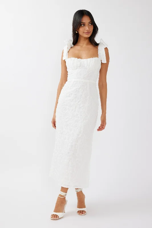 Cupid Tied Shoulder Embellished Midi Dress White Cozy Tie-Dye Midi Dress