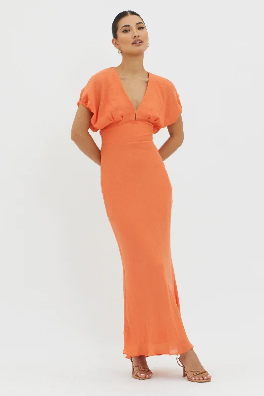 Dare To Live V-Neck Maxi Dress Orange Chic Boho Print Maxi Dress