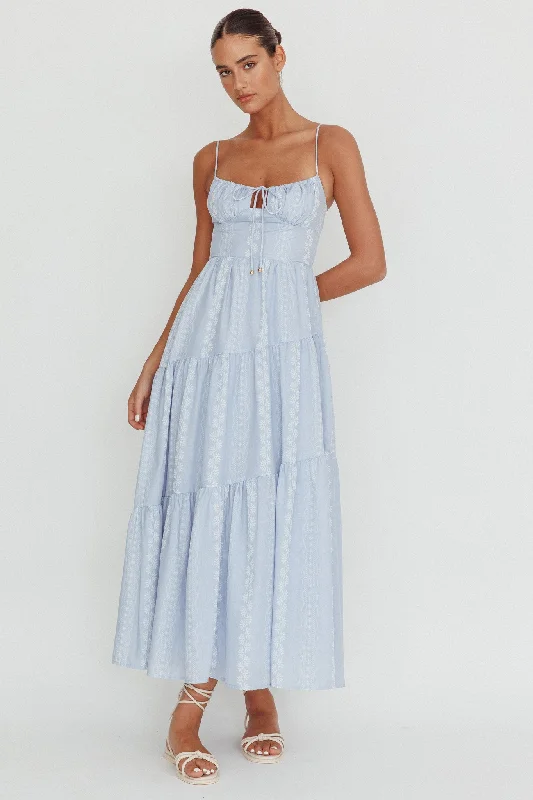 Doe Tied Bust Maxi Dress Blue Stylish Longline Maxi Dress