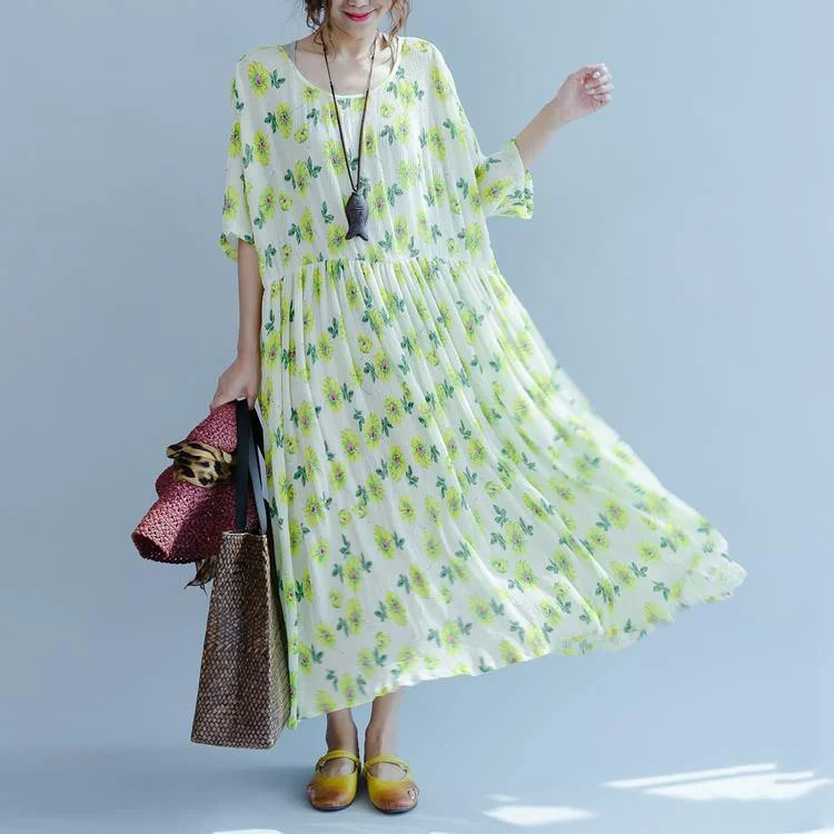 early summer floral dresses oversize pleated maxi dresses casual baggy caftans sundresses 2017 collection Trendy Fit-and-Flare Maxi Dress