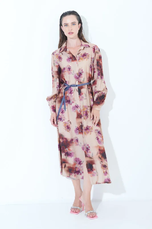 Elegant floral print midi dress wholesale Trendy Midi Dress with Belt