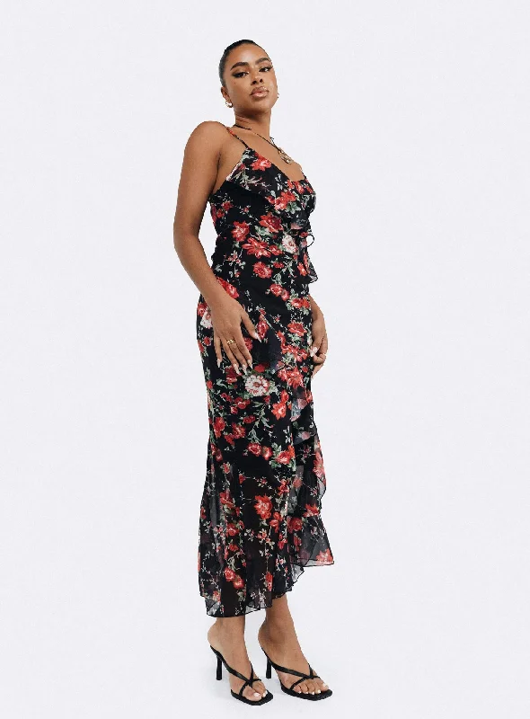 Ellian Maxi Dress Black / Multi Elegant Sleeveless Maxi Dress