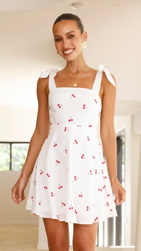 Emmelyn Mini Dress - White Cherry Classic Shift Mini Dress