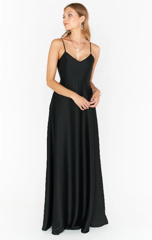 Faith Maxi Dress ~ Black Luxe Satin Fashionable Faux Wrap Maxi Dress