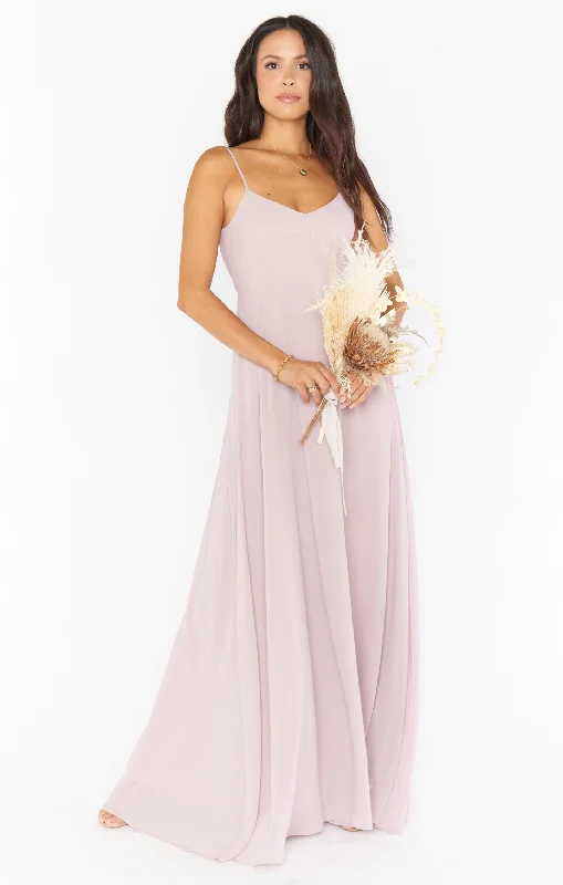 Faith Maxi Dress ~ Neutral Mauve Chiffon Stylish V-Neck Maxi Dress