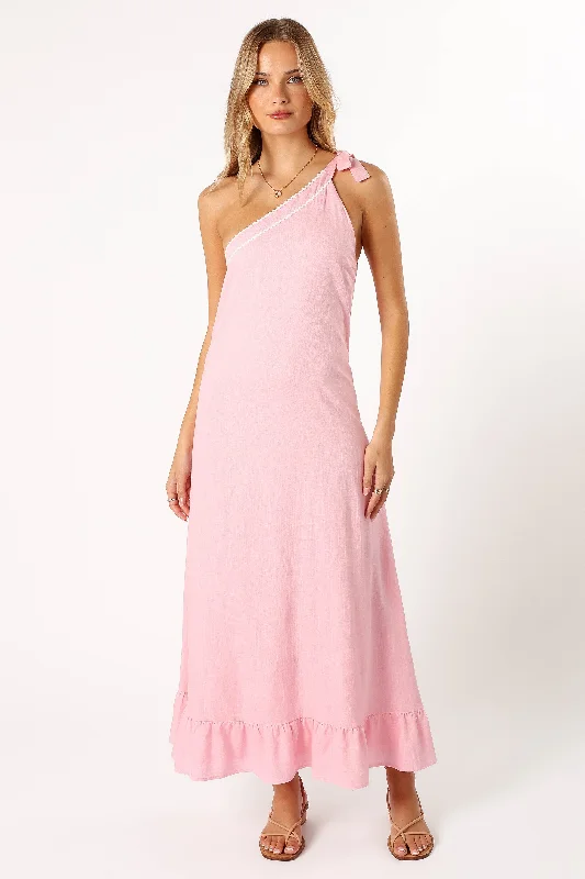 Fleaur One Shoulder Maxi Dress - Pink Elegant Wraparound Maxi Dress