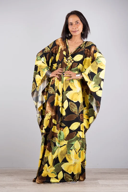 Floral Kaftan Maxi Dress Trendy A-Line Maxi Dress