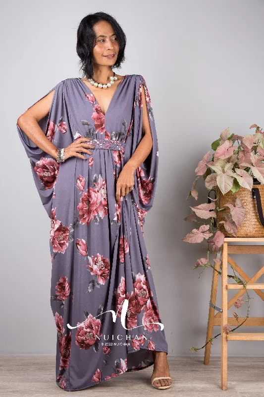 Floral Maxi Dress Comfortable Plunging Neckline Maxi Dress