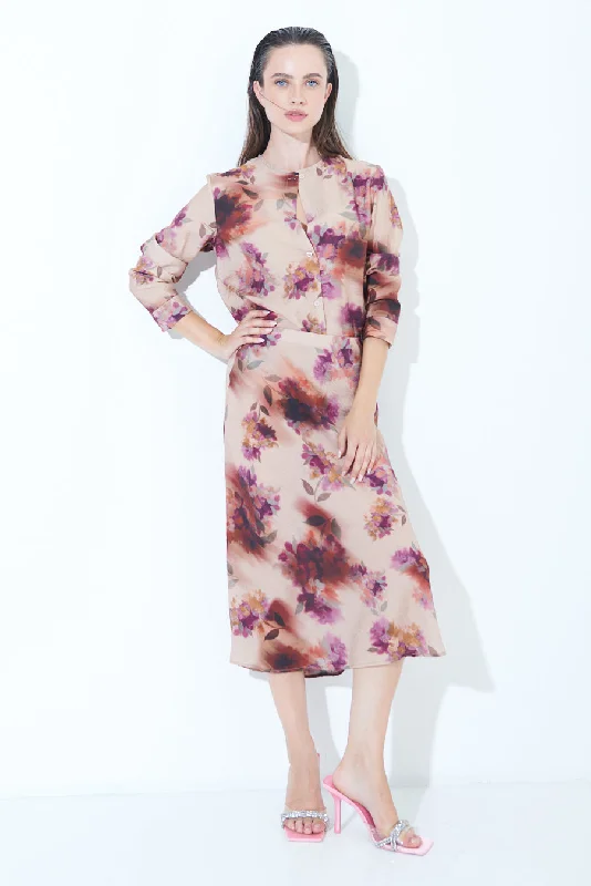 Floral print midi dress wholesale Trendy A-Line Midi Dress