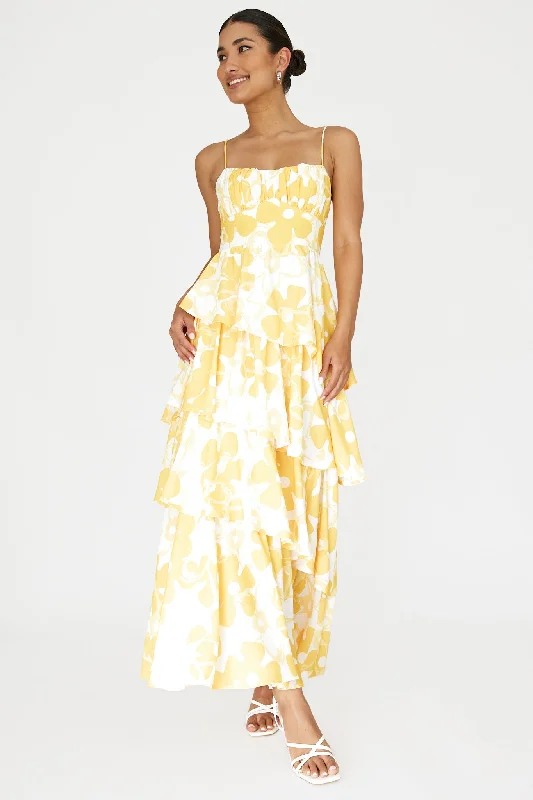 Hopeful Tiered Layered Maxi Dress Yellow Cozy Longline Maxi Dress