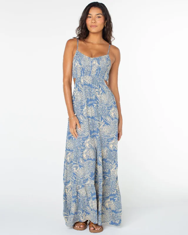 Hot Tropics Maxi Dress - Infinity Blue Lotus Batik Fashionable Button-Down Maxi Dress