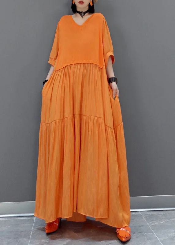 Italian Orange V Neck Patchwork Holiday Maxi Dress Summer VB1002 Trendy Floral Print Maxi Dress