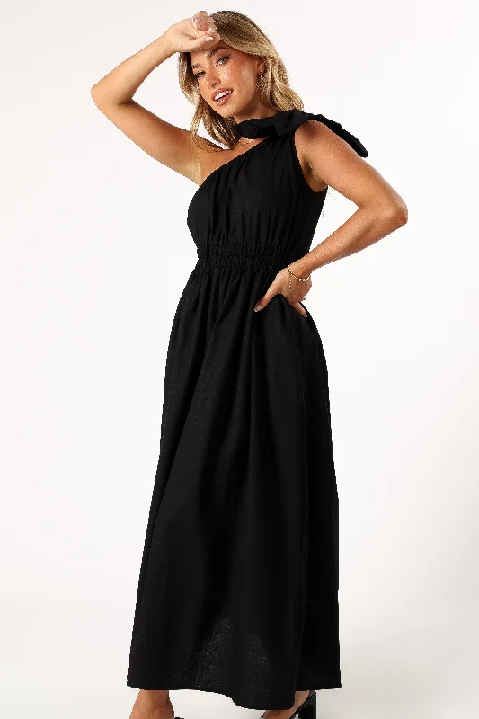 Kailey One Shoulder Maxi Dress - Black Comfortable Pleated Maxi Dress