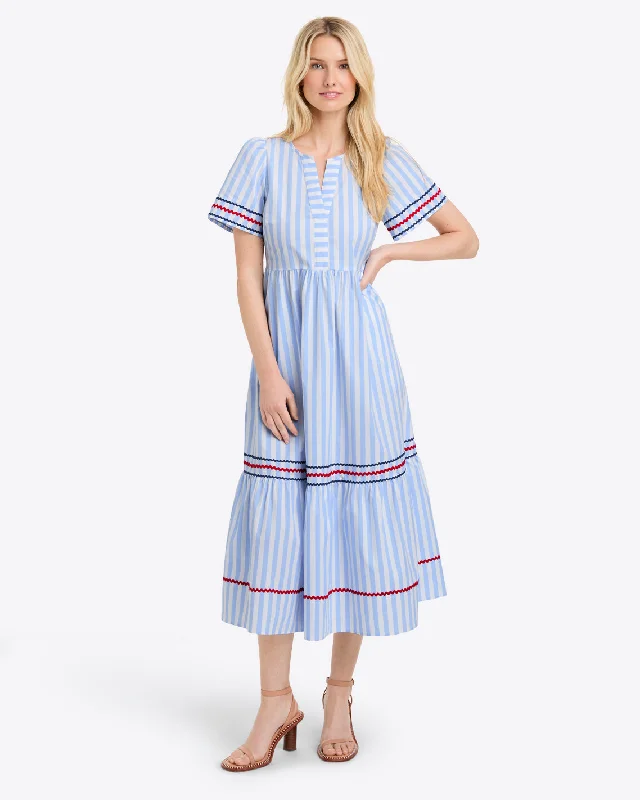 Katherine Midi Dress in Crisp Cotton Elegant Pleated Sleeve Midi Dress