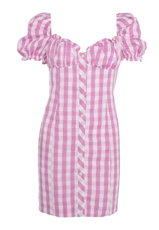 Glamorous Pink Gingham Milkmaid Mini Dress Cozy Sweater Mini Dress