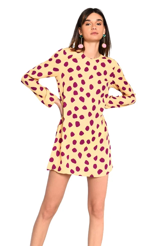 Glamorous Yellow Purple Spot Long Sleeve Mini Dress Cozy Cowl Neck Mini Dress