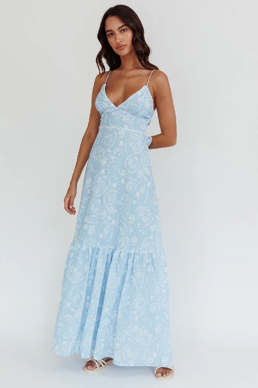 Later Days Cami Strap Maxi Dress Paisley Blue Trendy Maxi Dress with Lace