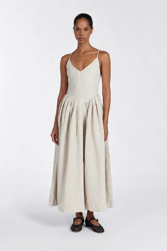 LEXI NATURAL LINEN MIDI DRESS Fashionable Wide Leg Midi Dress