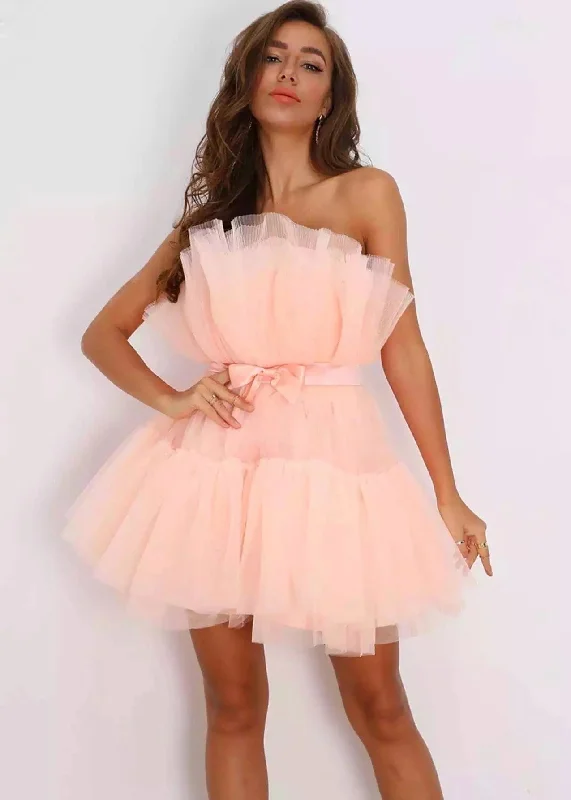 Lille Strapless Tulle Mini Dress - Lavender Trendy Cut-Out Mini Dress