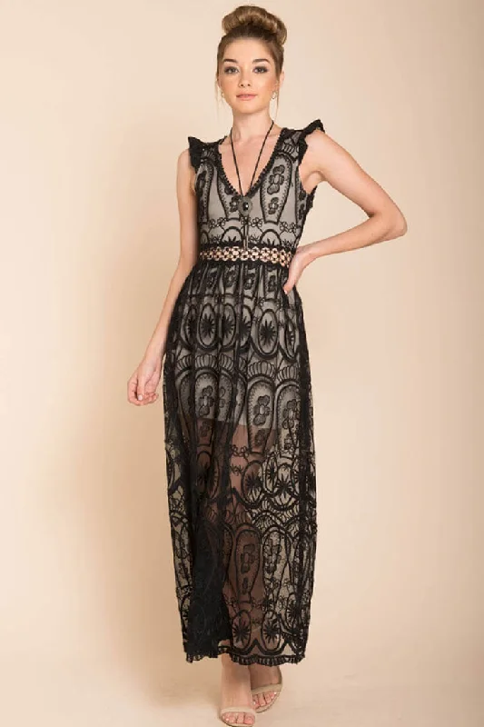 London Bohemian Glamour Maxi Dress Black Cozy Maxi Dress with Slit