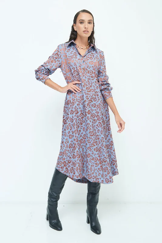 Long sleeve button-up midi dress wholesale Trendy Ruffle Hem Midi Dress