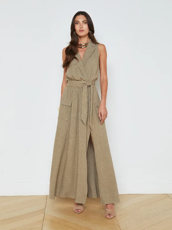 Mayer Linen-Blend Maxi Dress Elegant Wraparound Maxi Dress