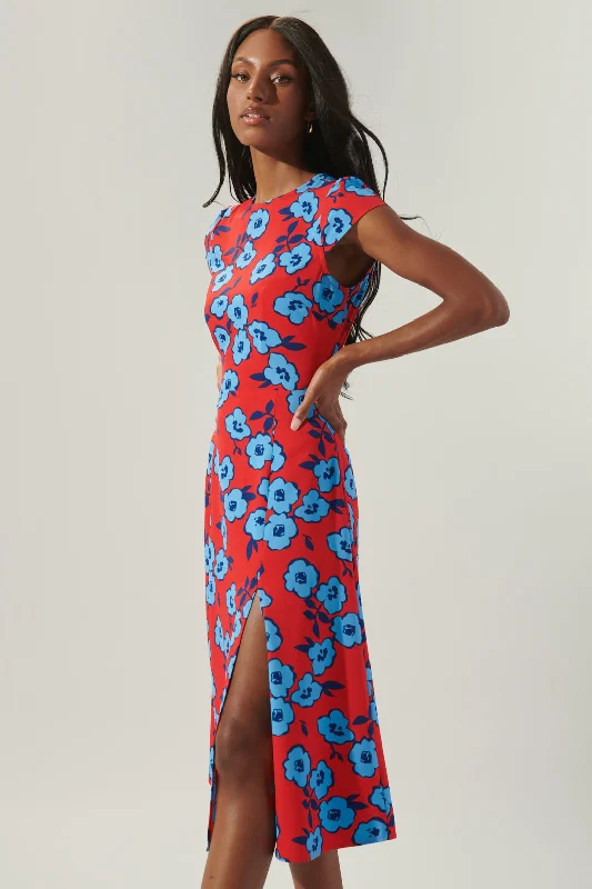 Mira Mar Floral Everbloom Cutout Midi Dress Trendy Ruched Side Midi Dress