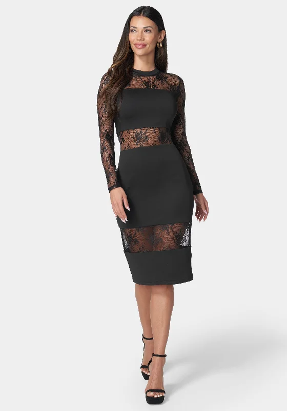 Multi Lace Inset Midi Dress Elegant Velvet Midi Dress