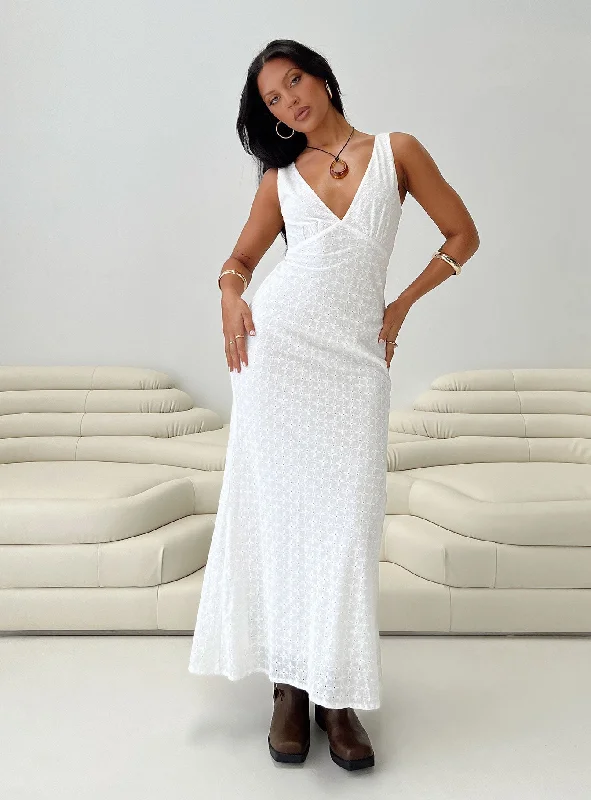 Nellie Maxi Dress White Trendy Off-Shoulder Ruffle Maxi Dress