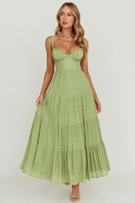 Neptune Cut Out Back A-Line Maxi Dress Sage Trendy Off-Shoulder Ruffle Maxi Dress