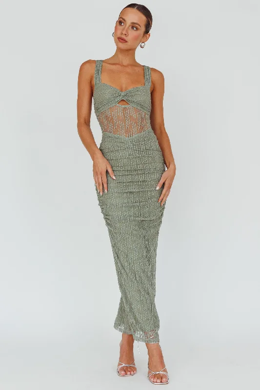 Oliana Embroidered Mesh Midi Dress Fern Stylish Tiered Midi Dress