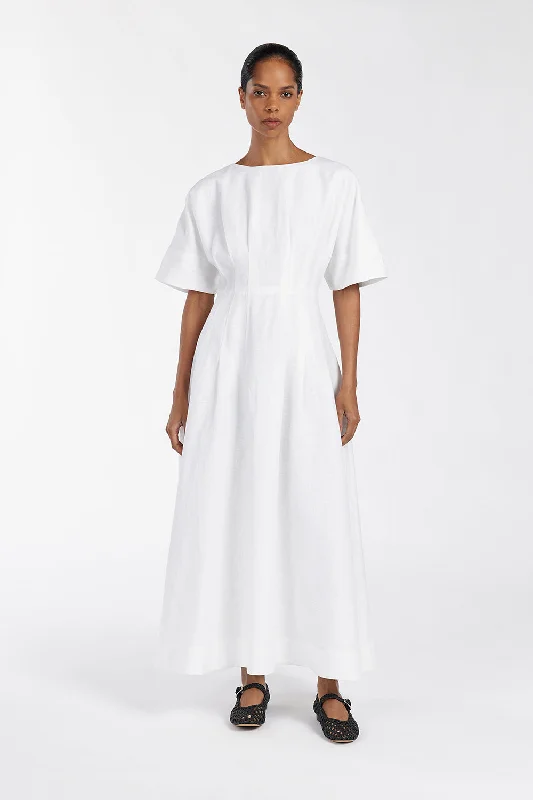 RAF OFF WHITE BOATNECK MIDI DRESS Fashionable Casual Midi Dress