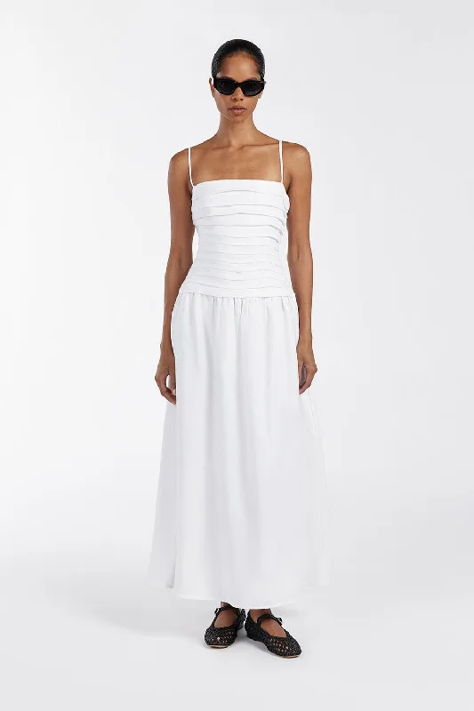 REECE WHITE LINEN MIDI DRESS Fashionable Off-Shoulder Dress Midi