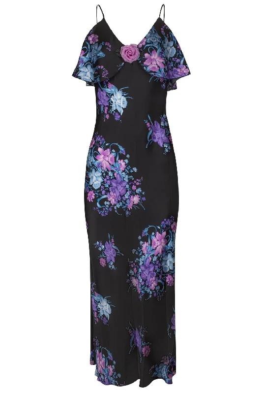 Floral Ruffle Midi Dress Fashionable High-Low Midi Dress