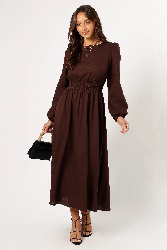 Roman Long Sleeve Maxi Dress - Brown Fashionable Halter Neck Maxi Dress