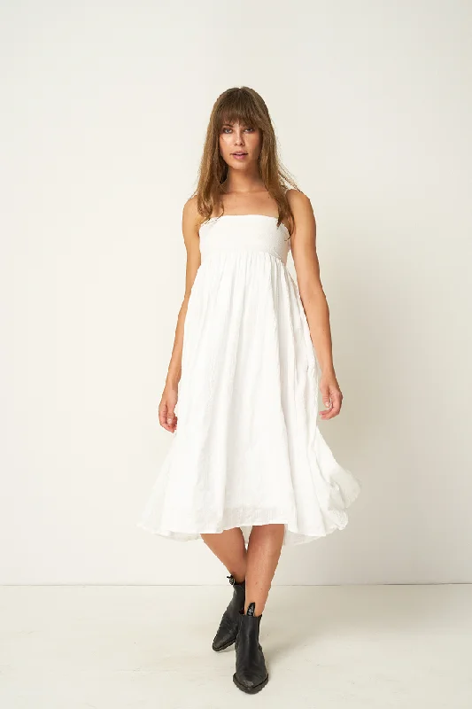 Rue Stiic FONTANA MIDI DRESS WHITE Trendy Ruffled Sleeve Midi Dress