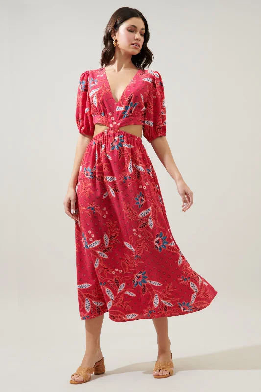 Sable Paisley Terranea Cut Out Midi Dress Stylish Satin Midi Dress