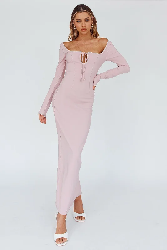 Samantha Pearl Detailing Midi Dress Blush Trendy Flared Sleeve Midi Dress